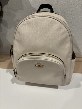COACH Ivory Backpack Black Straps Gold Hardware Zip Pockets Adjustable Bag Charm